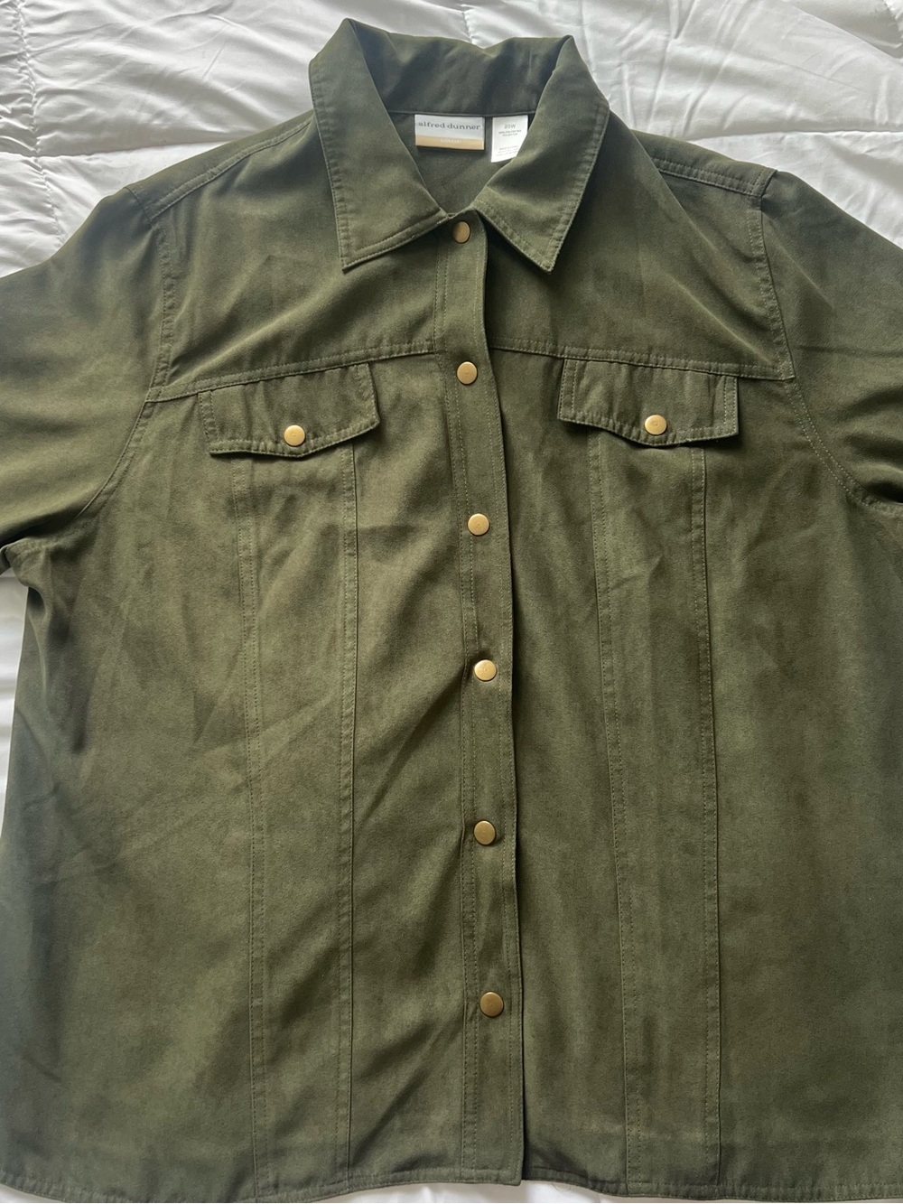 Alfred Dunner Olive Green Button-Front Casual Shirt